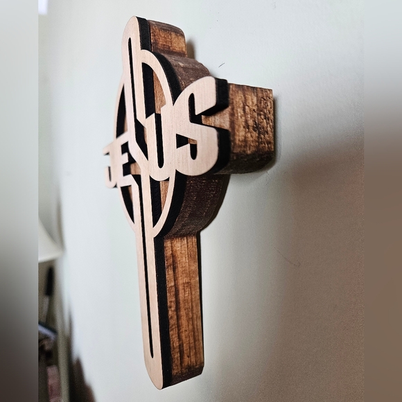 Wooden Jesus Wall Cross Decor Handmade - Picture 3 of 5